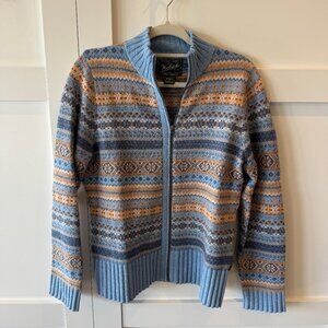 Vintage Woolrich Blue and Orange Fair Isle Zip Cardigan